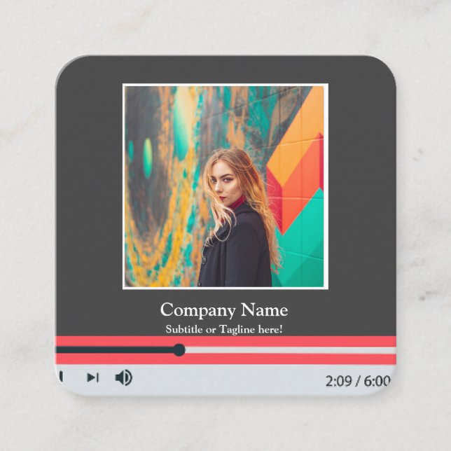Modern QR Code Music Player Song Playlist Photo  Square Business Card (Front)