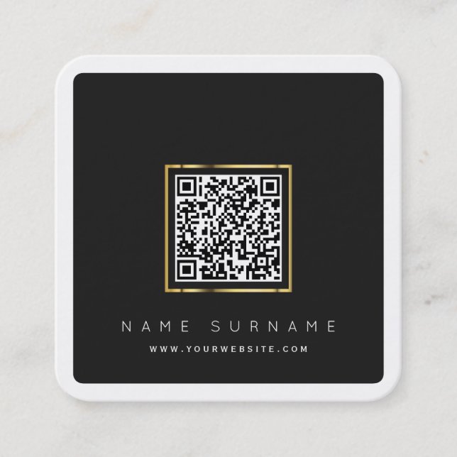 Modern QR code networking scannable logo simple Square Business Card (Front)