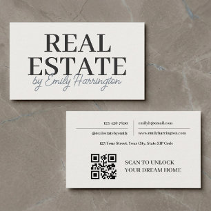 Modern QR Code Neutral Real Estate Agent Business Card