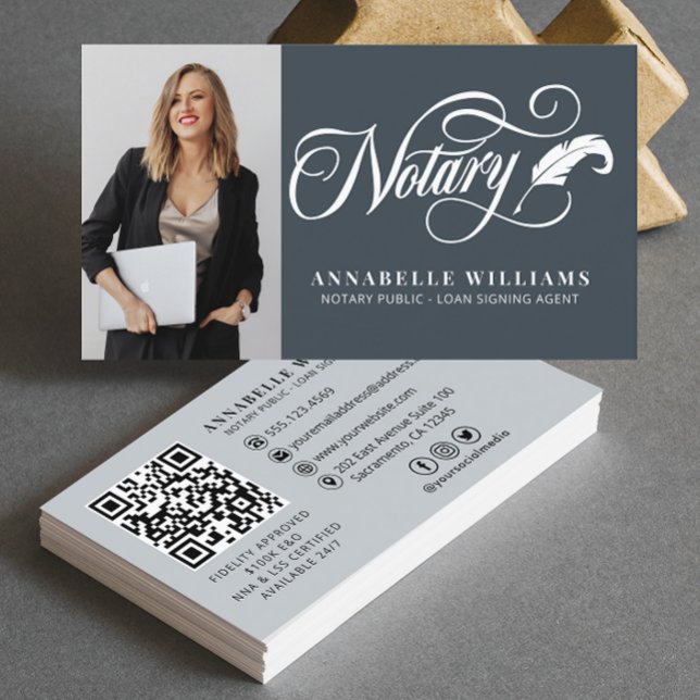 Modern QR Code Notary Photo  Business Card (Creator Uploaded)