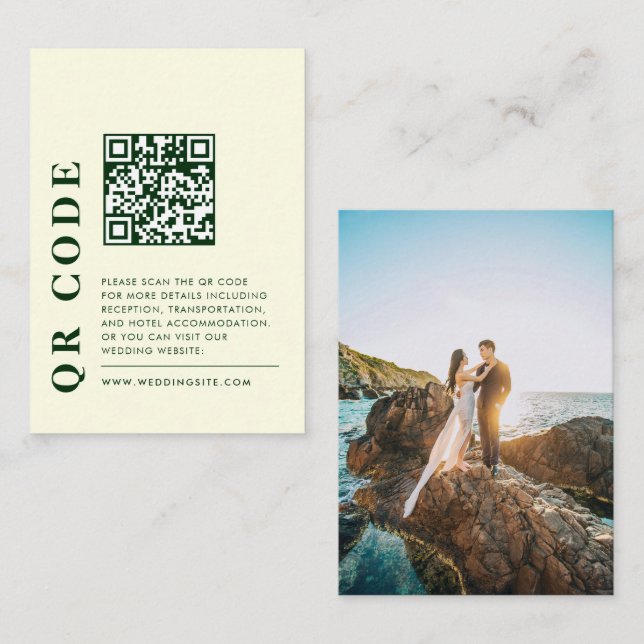 Modern QR Code Off White Wedding Details Photo Enclosure Card (Front/Back)
