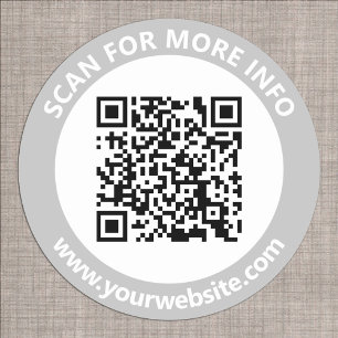Modern QR Code personalised Text Black Grey White Classic Round Sticker