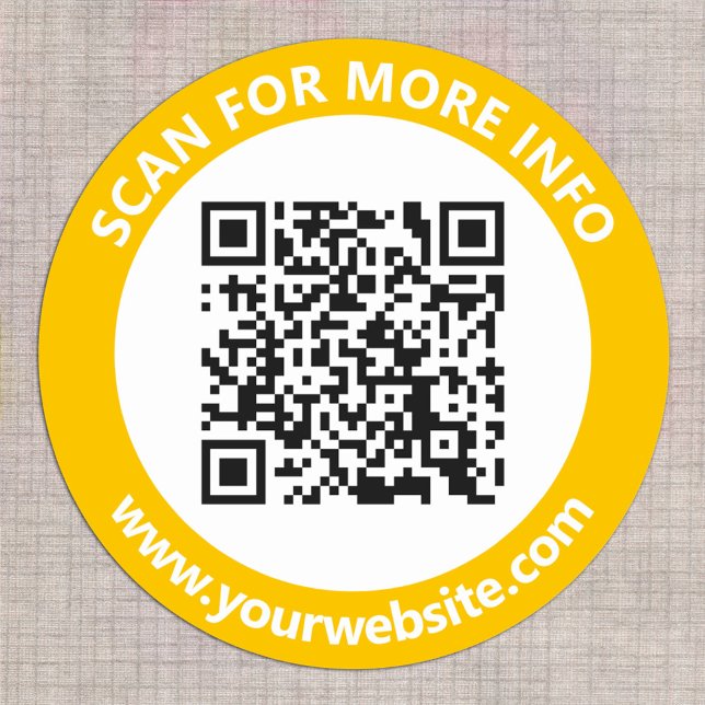 Modern QR Code personalised Text Gold White Classic Round Sticker (Creator Uploaded)
