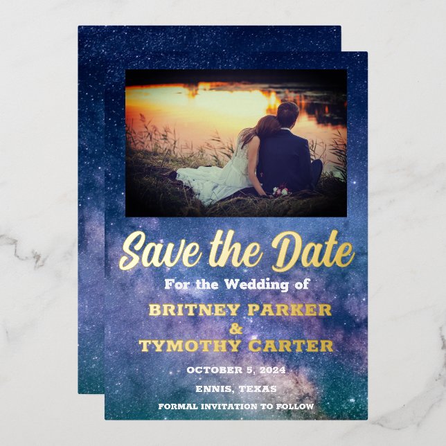 Modern QR Code Photo Celestial Galaxy Wedding  (Front/Back)