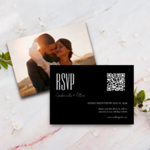 Modern QR Code Photo Minimalist Black & White RSVP Card
