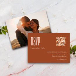 Modern QR Code Photo Minimalist Burnt Orange RSVP Card