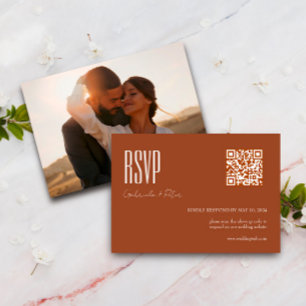 Modern QR Code Photo Minimalist Burnt Orange RSVP Card