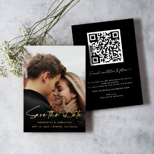 Modern QR Code Photo Save the Date Gold