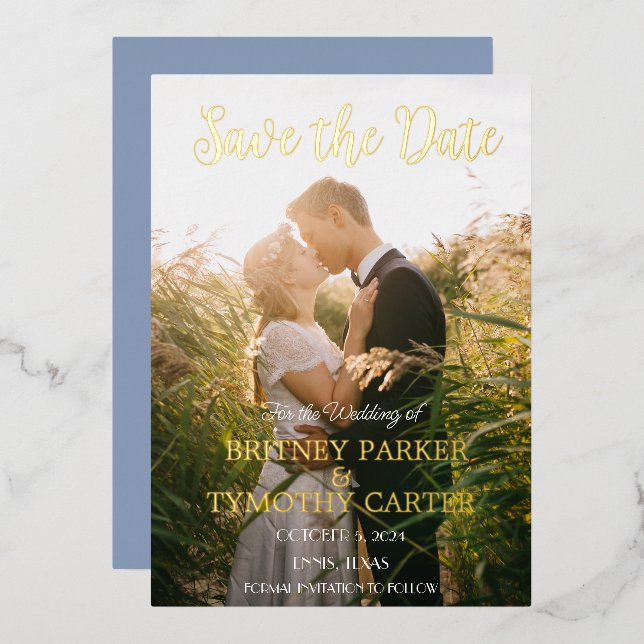 Modern QR Code Photo Script Dusty Blue Wedding Foi (Front/Back)