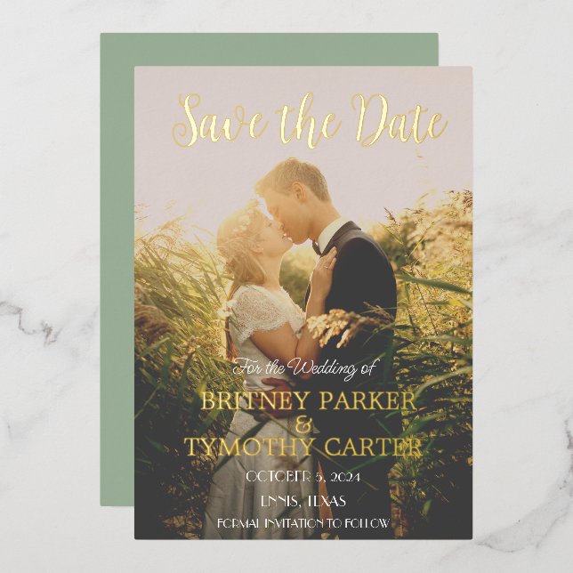 Modern QR Code Photo Script Sage Green Wedding  (Front/Back)