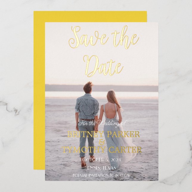 Modern QR Code Photo Script Yellow Wedding  (Front/Back)