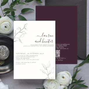 Modern QR Code Plum Purple Botanical Wedding Invitation