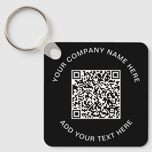 Modern QR Code Promotional Black Key Ring (Front)