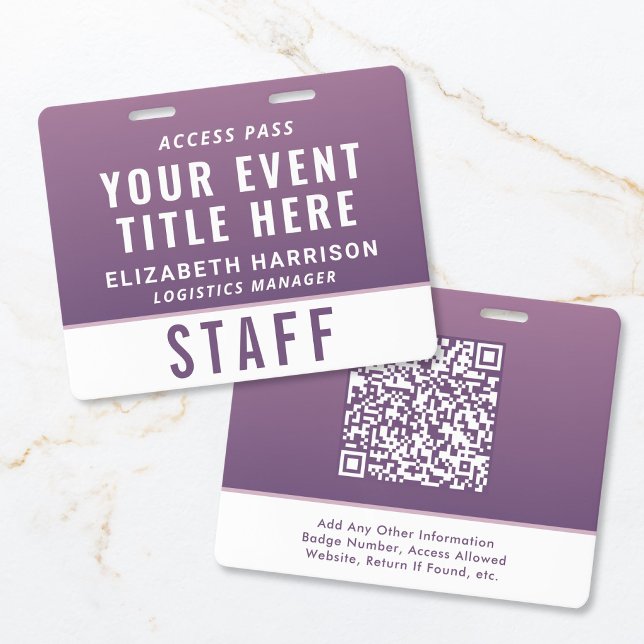 Modern QR Code Purple Event Access ID Badge (Modern QR Code Purple Event Access ID Badge)