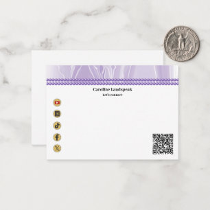 Modern QR Code Purple Silk Pearls Social Media Card