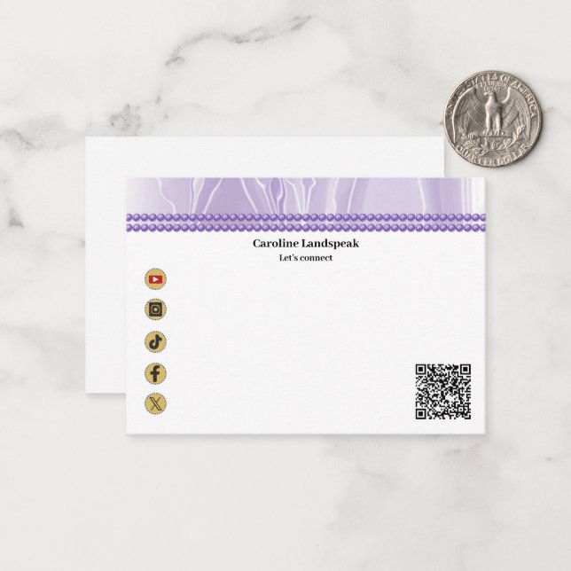 Modern QR Code Purple Silk Pearls Social Media Card (Front/Back In Situ)