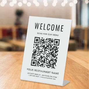 Modern QR Code Restaurant Menu Tabletop Pedestal Sign