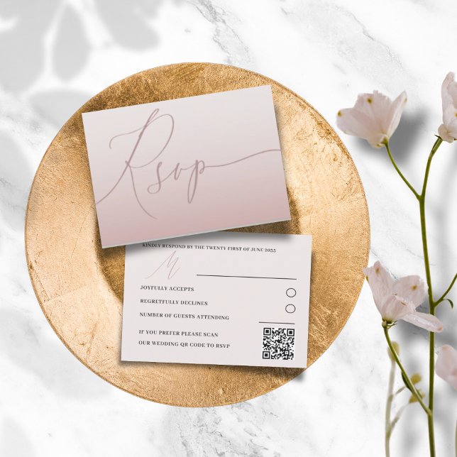 Modern QR Code Rose Gold Simple RSVP Wedding Card (Creator Uploaded)