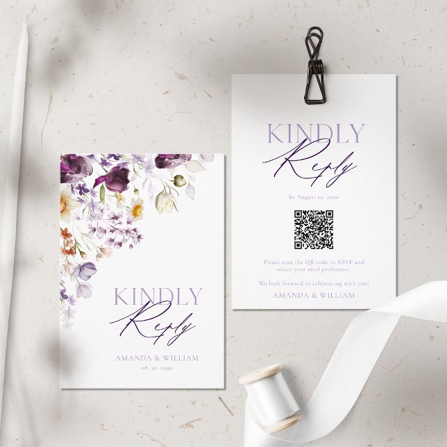 Modern QR Code RSVP Card with Floral (Creator Uploaded)