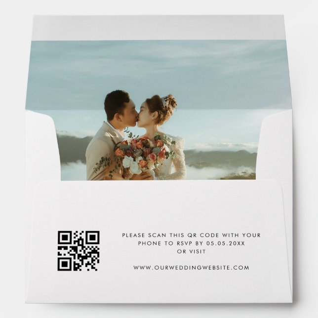 Modern QR Code RSVP Pre-Addressed Photo Wedding Envelope (Back (Bottom))