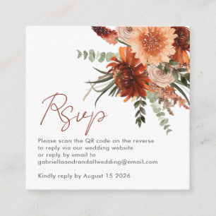 Modern QR Code Rust Terracotta Floral Wedding RSVP Enclosure Card