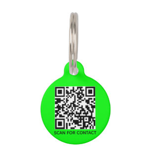 Modern QR Code scannable contact Info neon green Pet Tag