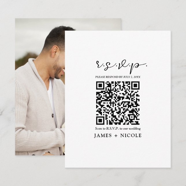 Modern QR Code Scannable Wedding R.S.V.P. Reply  Invitation (Front/Back)