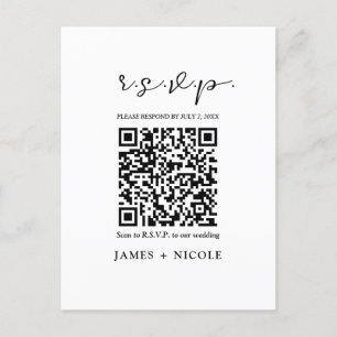 Modern QR Code Scannable Wedding R.S.V.P. Reply  Postcard