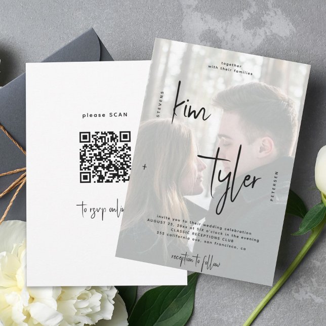 Modern QR CODE script names photo wedding Invitation (Creator Uploaded)