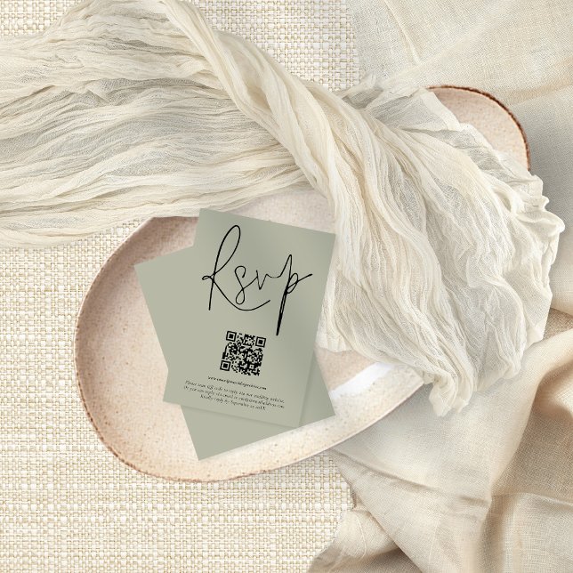 Modern QR Code Script Wedding Soft Sage RSVP Card (Creator Uploaded)