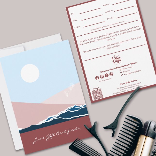Modern QR Code Services Note June Gift Certificate (Modern QR Code Services Note June Gift Certificate, Summer Vibes)