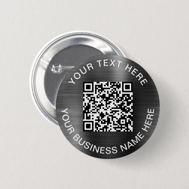 Modern QR Code Silver Promotional 6 Cm Round Badge (Front & Back)