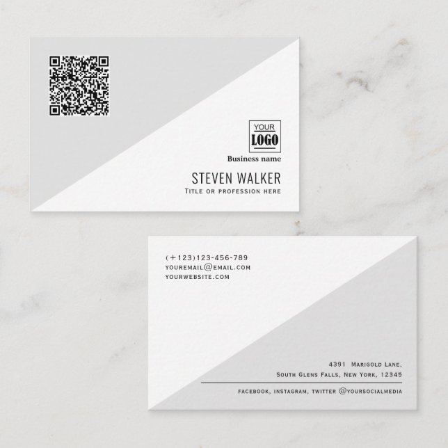 Modern QR Code Simple Professional Corporate Busin Business Card (Front/Back)