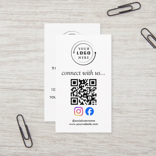 Modern QR Code Social Media | Custom Logo Business Card (Front/Back In Situ)