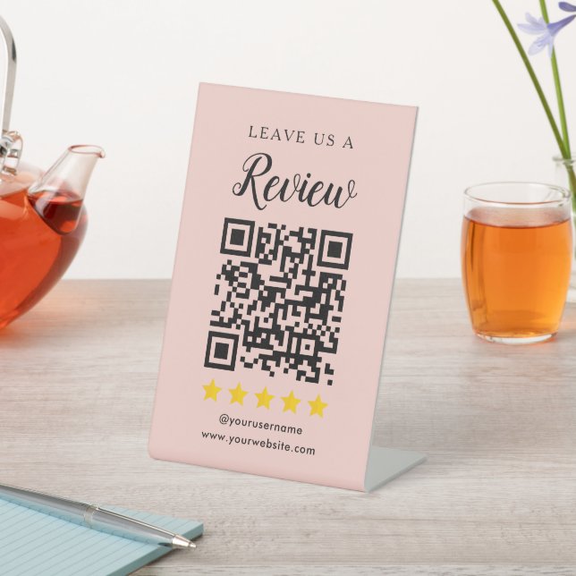 Modern QR Code Social Media Leave us a Review Pedestal Sign (In SItu)