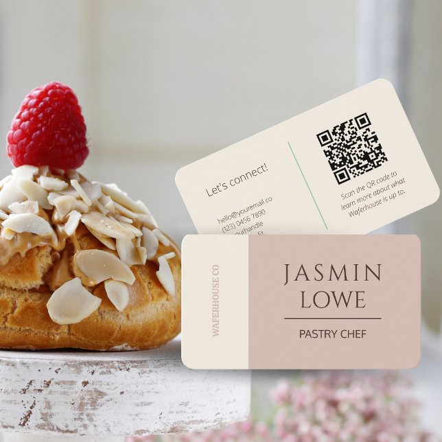 Modern QR Code Social Media Let's Connect Beige Business Card (Creator Uploaded)