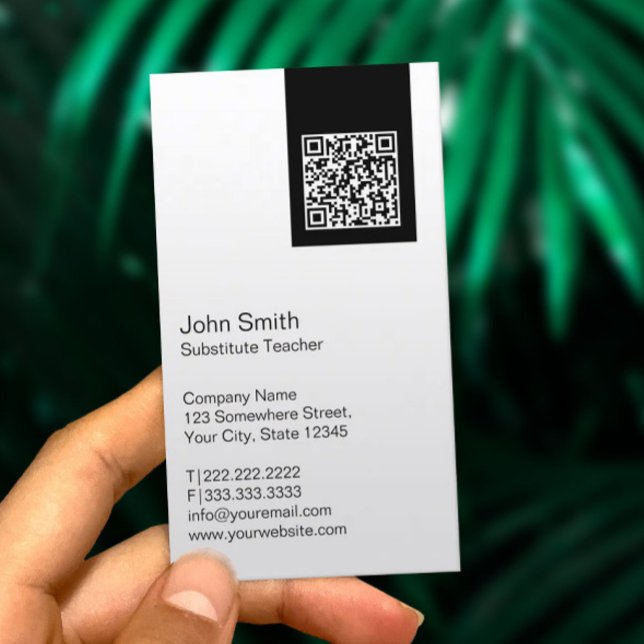 Modern QR code Substitute Teacher Business Card (Creator Uploaded)