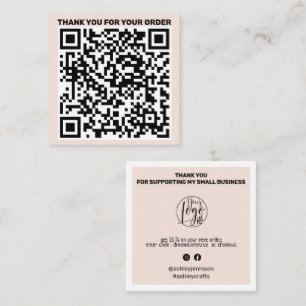 Modern QR code thank you order blush pink Square Business Card