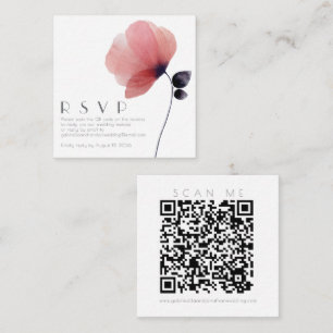 Modern QR Code Watercolor Poppy Wedding RSVP Enclosure Card