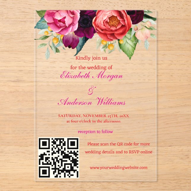 Modern QR Code Wedding  Acrylic Invitations (Front)