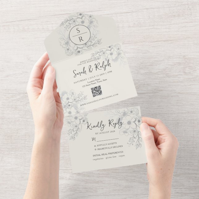 Modern QR Code Wedding All In One Invitation (Tearaway)