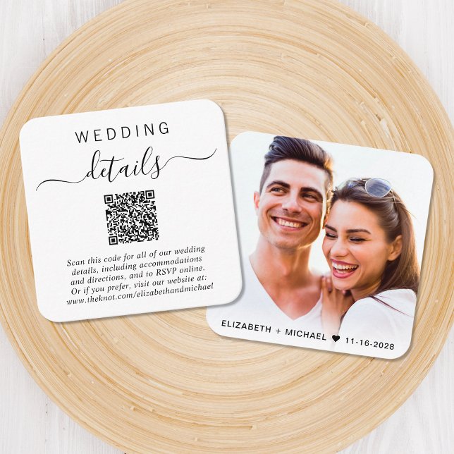 Modern QR Code Wedding Details Enclosure Card (Our user-friendly template will generate your QR code automatically from your website address)