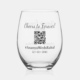 Modern QR Code Wedding Favour Stemless Wine Glass