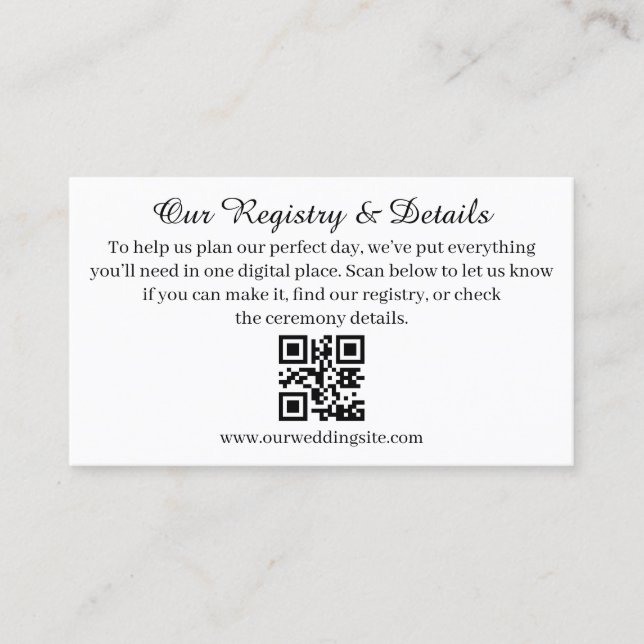Modern QR Code Wedding Registry and RSVP  Enclosure Card (Front)
