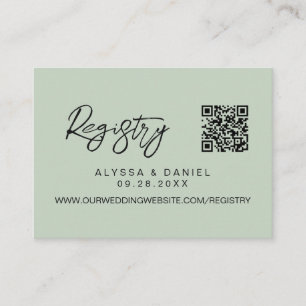 Modern QR code wedding registry custom sage green Enclosure Card