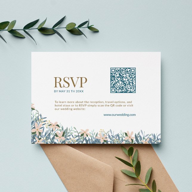 Modern QR Code Wedding RSVP Wildflower Monogram Enclosure Card (Creator Uploaded)