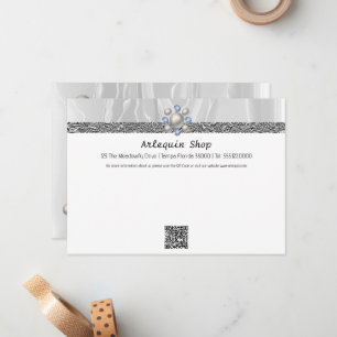 Modern QR Code White Silk Foil Business Store Card