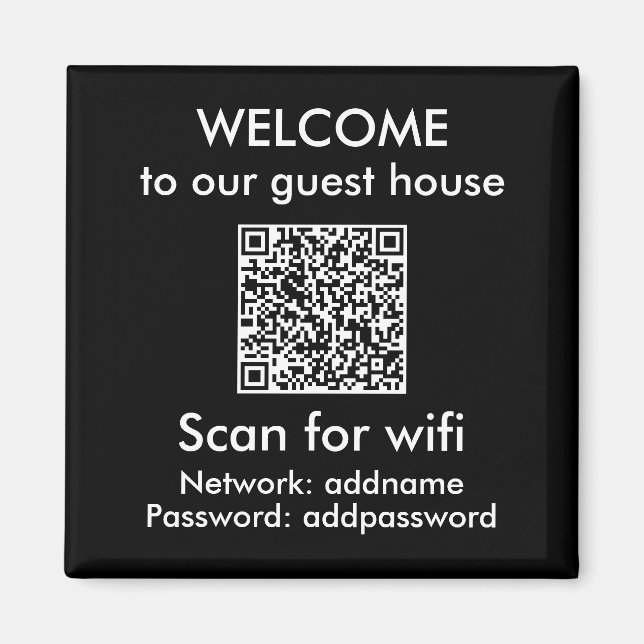 Modern QR Code Wifi Sign Airbnb Rental Home Magnet (Front)
