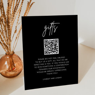 Modern QR Gift Registry Honeymoon Fund Wedding Pedestal Sign