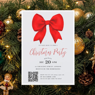 Modern QR Red Holiday Bow Christmas Party Invitation